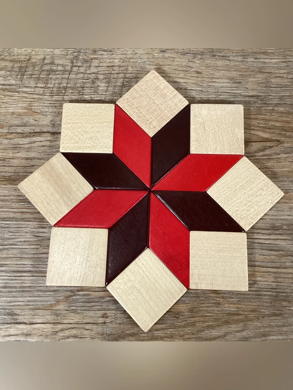Vintage Wood Trivets - Bamboo Bead And West Germany Quilt Star